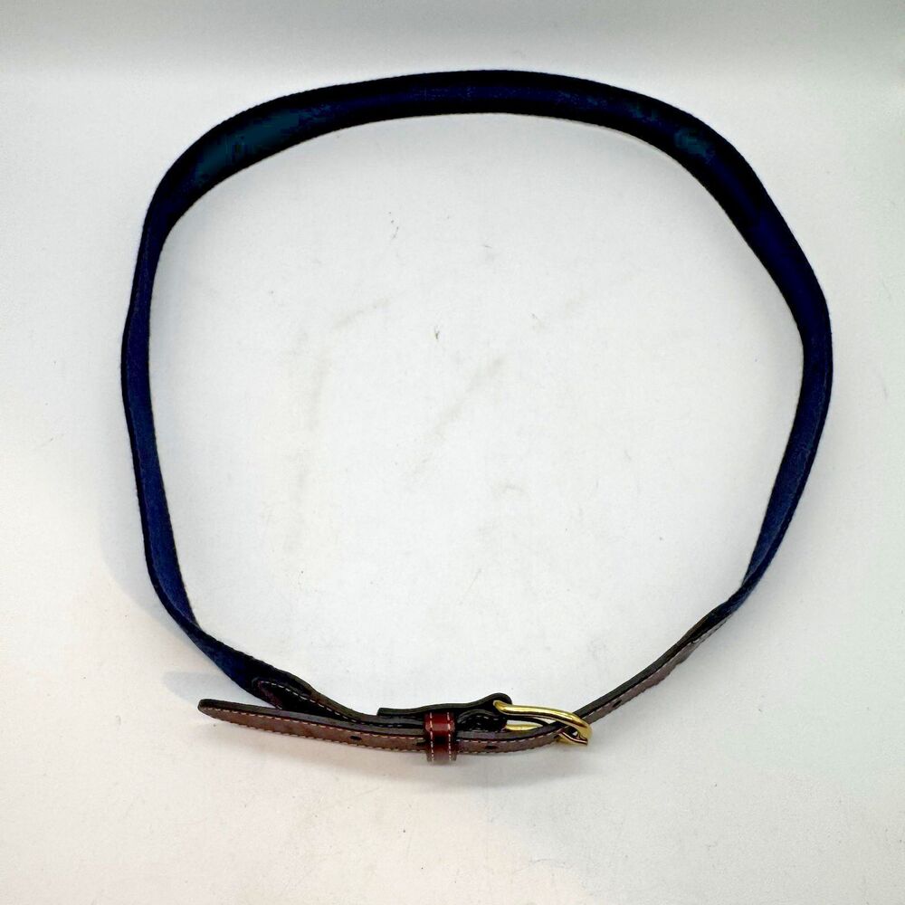 Lands' End Wool Blend Web Belt Men's 44 Navy Blue Brass Buckle Leather Trim 1.25 - Picture 9 of 9